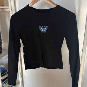 Aeropostale Black Long Sleeve Top with Blue Butterfly